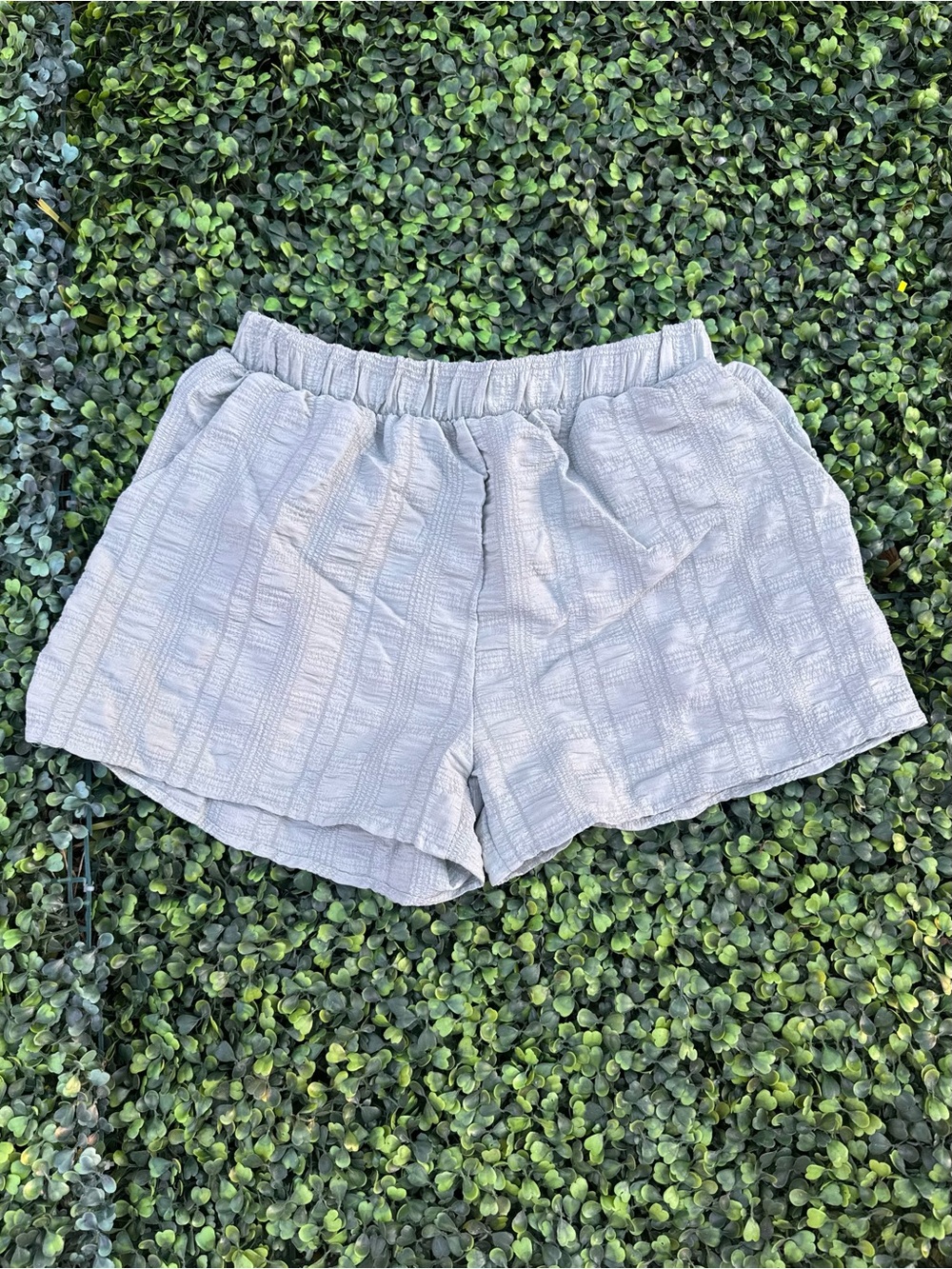Light Green/Gray Textured Elastic Waist Women’s Shorts